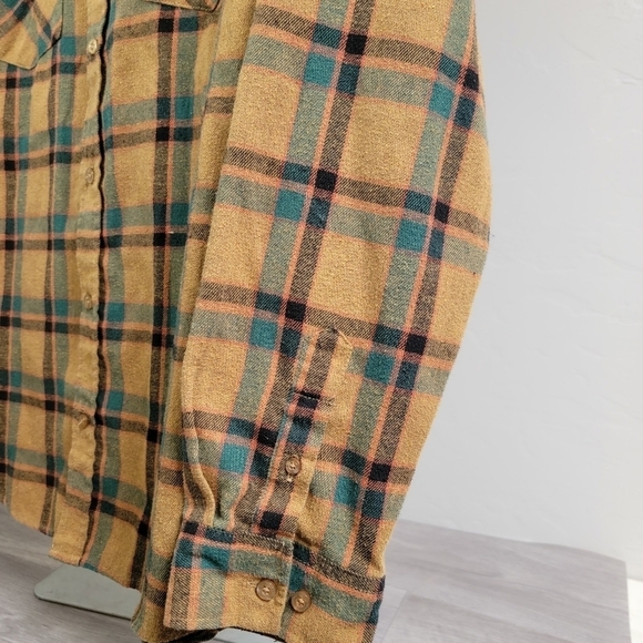 Molokai Surf Co. Orange Teal Black Plaid Shirt Button XL Long Sleeve - Picture 8 of 12